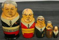 Russian Nesting Dolls Lot &ndash; Soviet Leaders Set of 5 & Floral Matryoshka Set of 3, Hand-Painted Wood - 3
