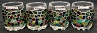Hand-Painted Mosaic Glass Tumblers Set & Japanese Porcelain Sake Set, 2 Bottles 6 Cups, Floral/Bird - 3