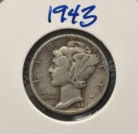 1943 & 1944 Mercury Dime Pair, 90% Silver, Circulated, Philadelphia Mint, U.S. Coins - 2