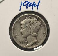 1943 & 1944 Mercury Dime Pair, 90% Silver, Circulated, Philadelphia Mint, U.S. Coins - 4