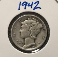 1942 & 1943 Mercury Silver Dimes, Philadelphia Mint, 90% Silver, Circulated, Lot Of 2 Coins - 2