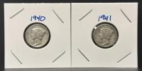 1940-S & 1941-S Mercury Dime Pair, 90% Silver, San Francisco Mint, Circulated, US Coins