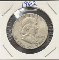 1962-D Franklin Half Dollar 90% Silver 50&cent; Coin, Denver Mint, Circulated