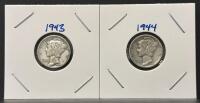 1943 & 1944 Mercury Dimes &ndash; 90% Silver, Circulated, US Coins, Adolph Weinman Design