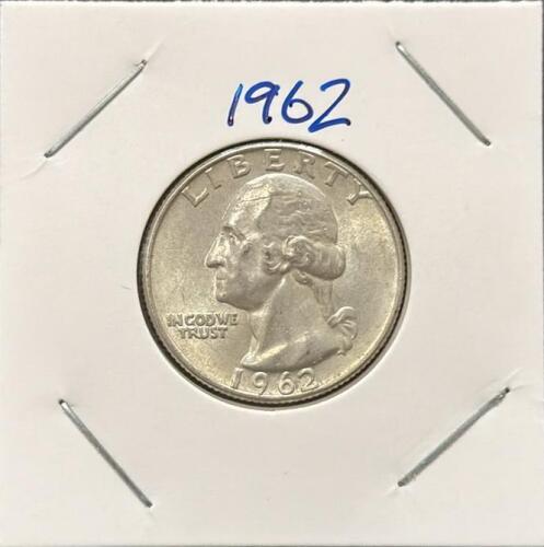 1962-D Washington Quarter, 90% Silver, Denver Mint, In 2x2 Holder