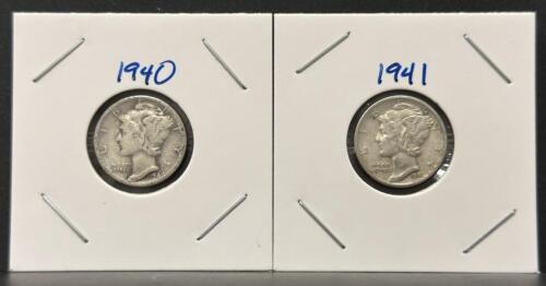 1940-S & 1941-S Mercury Dimes &ndash; 90% Silver, Circulated, San Francisco Mint, 2-Coins