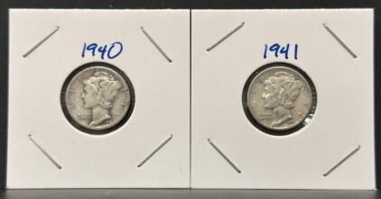 1940-S & 1941-S Mercury Dimes &ndash; 90% Silver, Circulated, San Francisco Mint, 2-Coins