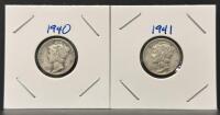 1940-S & 1941-S Mercury Dimes &ndash; 90% Silver, Circulated, San Francisco Mint, 2-Coins