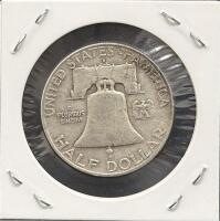 1959-D Franklin Silver Half Dollar, 90% Silver, Circulated, Denver Mint, John R. Sinnock Design - 2