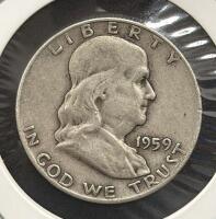 1959-D Franklin Silver Half Dollar, 90% Silver, Circulated, Denver Mint, John R. Sinnock Design - 3