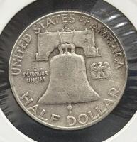 1959-D Franklin Silver Half Dollar, 90% Silver, Circulated, Denver Mint, John R. Sinnock Design - 4