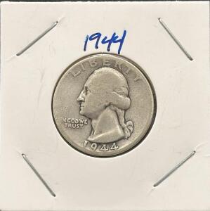 1944-D Washington Quarter 90% Silver, Denver Mint, Circulated, John Flanagan Design