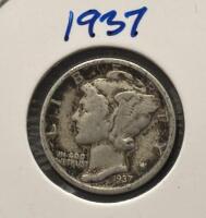 1937 Philadelphia & 1943-S San Francisco Mercury Silver Dimes, 90% Silver, Winged Liberty - 2