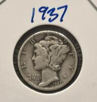 1937 & 1943 Mercury Dimes, 90% Silver, Philadelphia Mint, Adolph Weinman Design, Lot Of 2 - 2