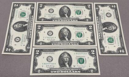 (5) 2017 $2 Federal Reserve Notes, Atlanta & Chicago, Crisp Uncirculated, Carranza/Mnuchin