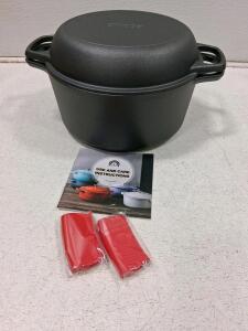 Edging Cast Iron Combo Cooker, 3.2 Qt, Pre-Seasoned, Skillet Lid, Silicone Handles