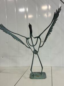 Modern Abstract Metal Heron Crane Garden Sculpture, Verdigris Patina, 22&rdquo; Tall Outdoor Decor