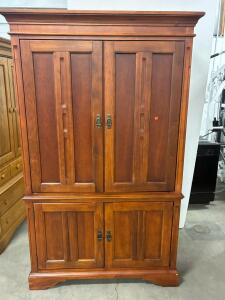 Large Cherry Wood Entertainment Armoire, Swing Doors, TV Cabinet, Cable Management, 78"x46"x24"