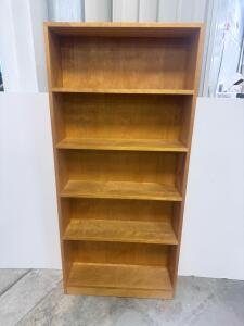 5-Shelf Light Wood Bookcase, Approx. 72"x30"x12", Fixed Shelves
