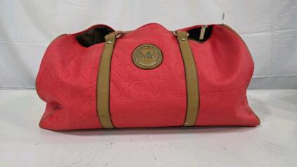 Michael Kors Red Duffle Bag With Camel Trim And Gold Hardware