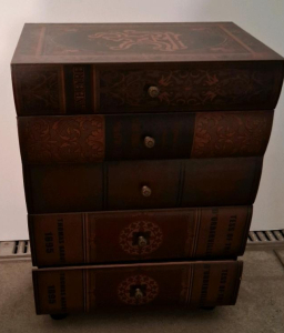 Antique Book Style Chest of Drawers, 3 Drawer & Lift-Top Compartment, Ornate Design, 28" Tall