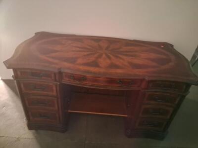 Traditional Wooden Executive Desk with Inlay, 57" W x 30" D x 30" H, 9 Drawers