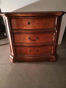 Traditional 3-Drawer Cherry Wood Dresser with Ornate Handles and Curved Front, 31"x20"x30 Inches