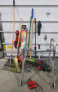 Working Black & Decker Cordless Trimmer & Hedge Trimmer, Craftsman Rake, LintEater Dryer Kit, Walker, Tools