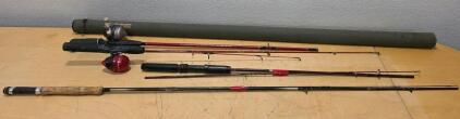 Fishing Rod Lot &ndash; Daiwa Spinning, Zebco Dock Demon Spincast Combo, 2-Piece Baitcasting Rod w/Case
