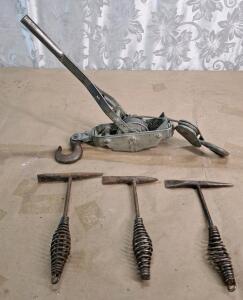 (1) Vintage Sears Craftsman 7867 Pow'r Pull 1 Ton Come-Along & (3) Welder's Chipping Hammers