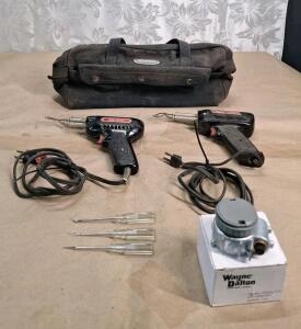 (1) Wayne Dalton Torque Master Plus Garage Door Spring Winding Tool, (2) Weller Soldering Guns, (3) Craftsman Hand Picks & (1) Small Toolbag