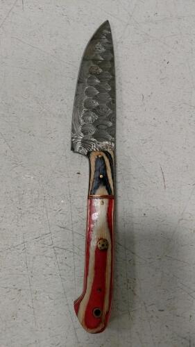 5.5" Damascus Chef's Knife With Custom Multi-Color Wood Handle