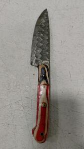 5.5" Damascus Chef's Knife With Custom Multi-Color Wood Handle