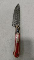 5.5" Damascus Chef's Knife With Custom Multi-Color Wood Handle