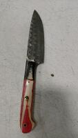 5.5" Damascus Chef's Knife With Custom Multi-Color Wood Handle - 2