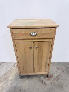 Solid Wood Mobile Kitchen Cart, 1 Drawer 2-Door Cabinet, Casters, Natural Finish, 28"x18"x36"
