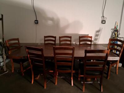 Dining Table Set with 8 Ladder-Back Chairs, Rectangular Wood Table with Metal Accents
