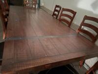 Dining Table Set with 8 Ladder-Back Chairs, Rectangular Wood Table with Metal Accents - 3
