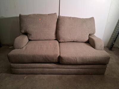 Beige Loveseat Sofa, Woven Fabric, Removable Cushions, Casual Arm Style
