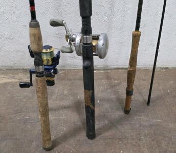 Lot of 3 Fishing Rods: Spinning & Casting, with Reels, Assorted Handles, ~6-7 ft Lengths