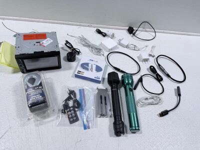 Car Stereo, Maglite Flashlight, Cables, Chargers, Adapters, Hooks, And More