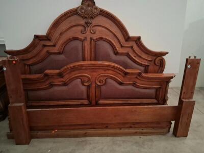 Ornate King Size Wooden Bed Frame with Carved Headboard and Footboard