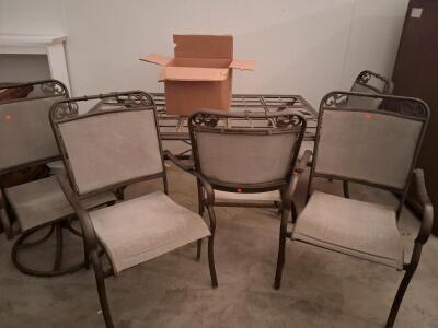 6-Piece Rectangular Metal Patio Dining Set with Mesh Chairs & Swivel Rocker, Tile Table Top