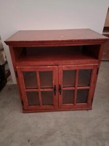 Glass Door Wood Media Cabinet TV Stand, 36"x16"x30" Traditional Style, 2-Door with Open Shelf