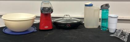 Nostalgia Popcorn Maker, Hamilton Beach Skillet, Bowl, Jug, Cups, Water Bottle Bundle