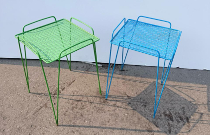 Mid-Century Modern Metal Mesh Side Tables &ndash; Green & Blue, 16" x 16" x 24"