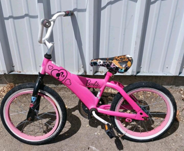 Barbie 16-Inch Girls Pink Kids Bicycle, Steel Frame, Coaster Brake, Single Speed