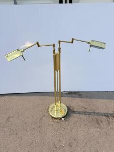 Double-Head Brass Floor Lamp With Adjustable Arms And Articulating Joints