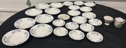 27 Piece Blue Floral Vintage Porcelain Dinnerware Set With Gold Trim Teacup & Sleepytime Mug