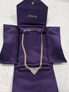 JCPenney Heart Pendant Necklace, Gold-Plated, Pav&eacute; Stones, Multi-Strand, 18" with Pouch